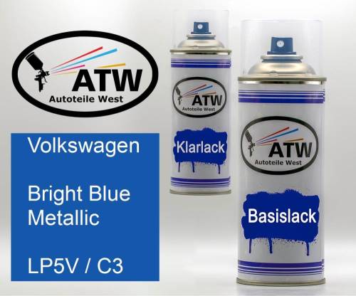 Volkswagen, Bright Blue Metallic, LP5V / C3: 400ml Sprühdose + 400ml Klarlack - Set, von ATW Autoteile West.